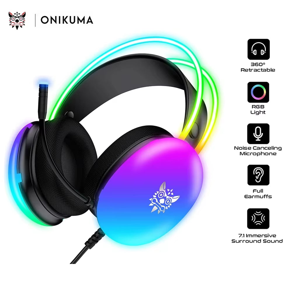 X25 RGB Wired Gaming Headset with HD Microphone Noise Reduction Gaming Headphone for Smartphone PC Computer E-Sports