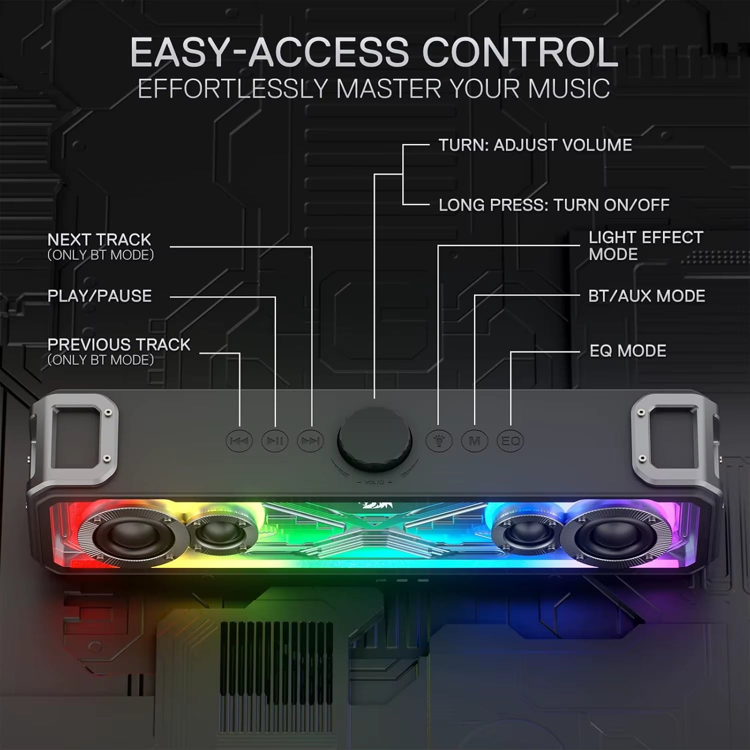 GS817 RGB 2.0 Channel Stereo Speakers Touch-Control Bluetooth 5.3 & 3.5Mm AUX Inputs Desktop Soundbar, Black