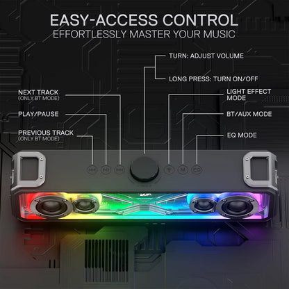 GS817 RGB 2.0 Channel Stereo Speakers Touch-Control Bluetooth 5.3 & 3.5Mm AUX Inputs Desktop Soundbar, Black