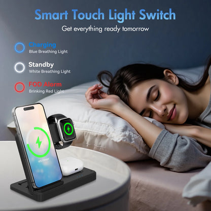 Wireless Charger,15W Wireless Charging Station Compatible with Iphone 17 16 15 14 13 12 11 8 Pro Max Mini plus X XR XS Max SE Plus,For Iwatch 10 9 8 7 6 5 4 3 2 SE Ultra,For Airpods 4 3 2