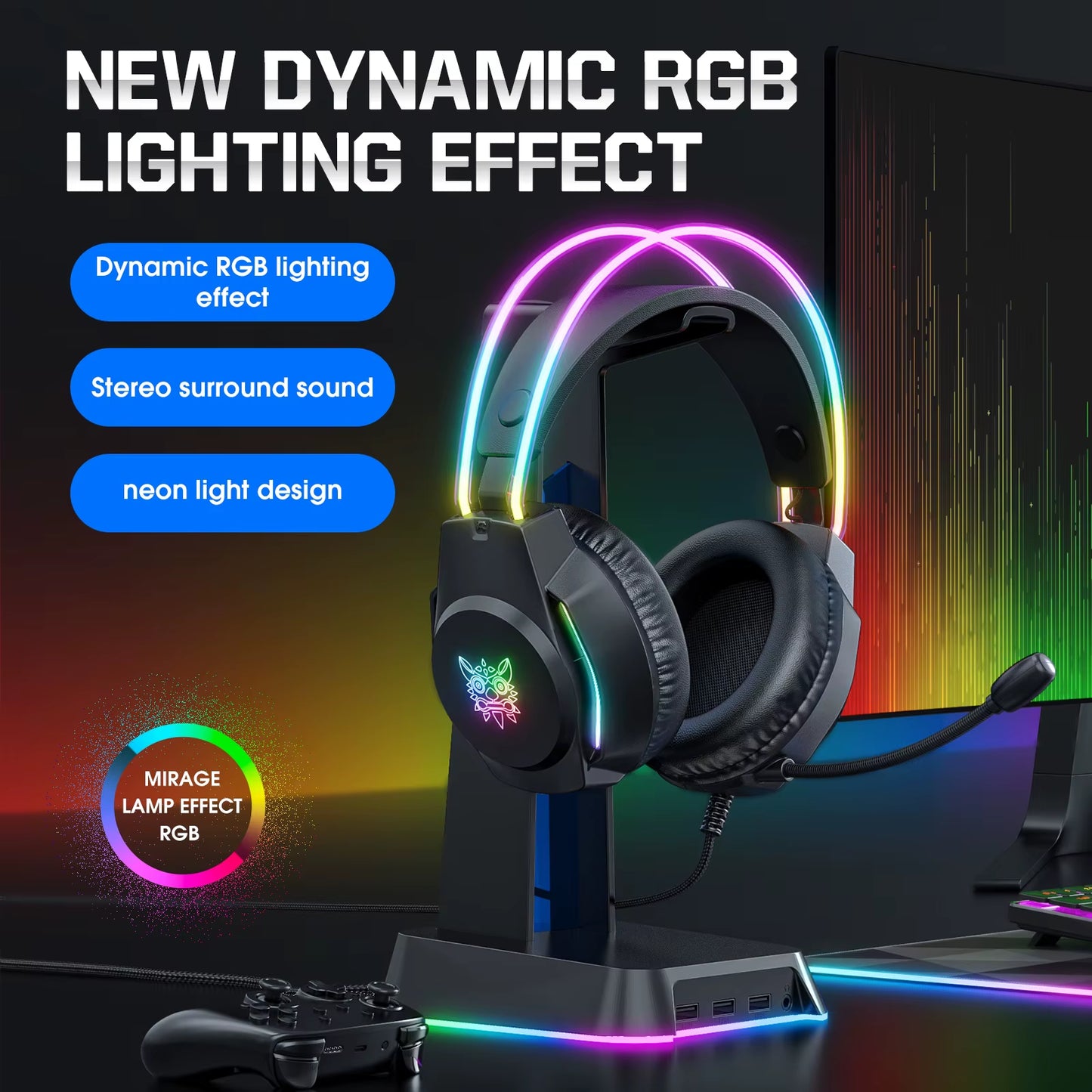 X26 Wired Headphone with Headband RGB Light Flexible Mic Gaming Headset Computer Wired Earphones for PC Gamer PS5